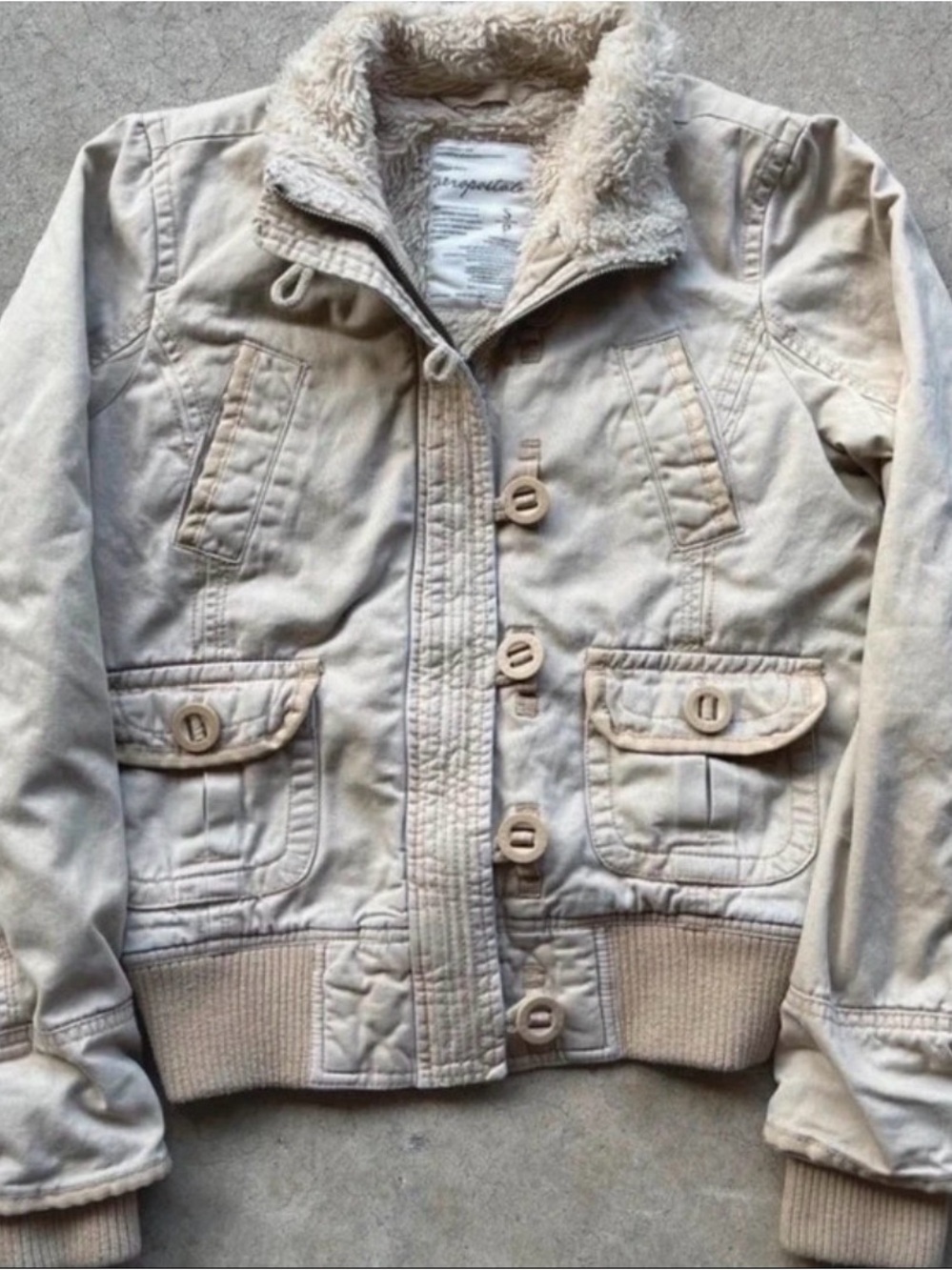 Aeropostale Cream Sherpa-Trim Bomber Jacket